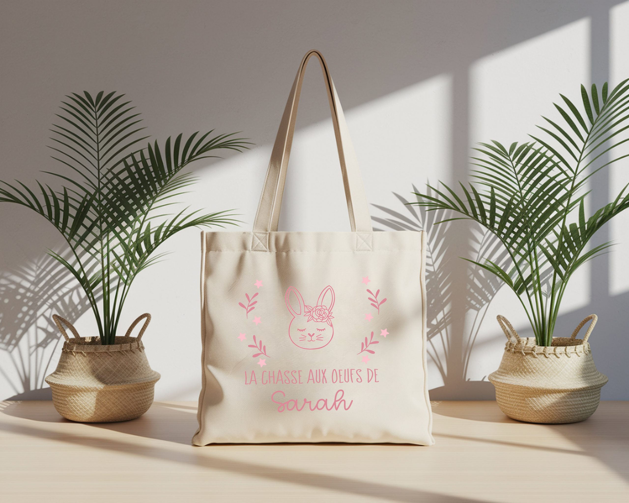 TOTEBAG "LA CHASSE AUX OEUFS DE & PRÉNOM FILLE"