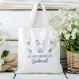 TOTEBAG "LA CHASSE AUX OEUFS DE & PRÉNOM GARCON"