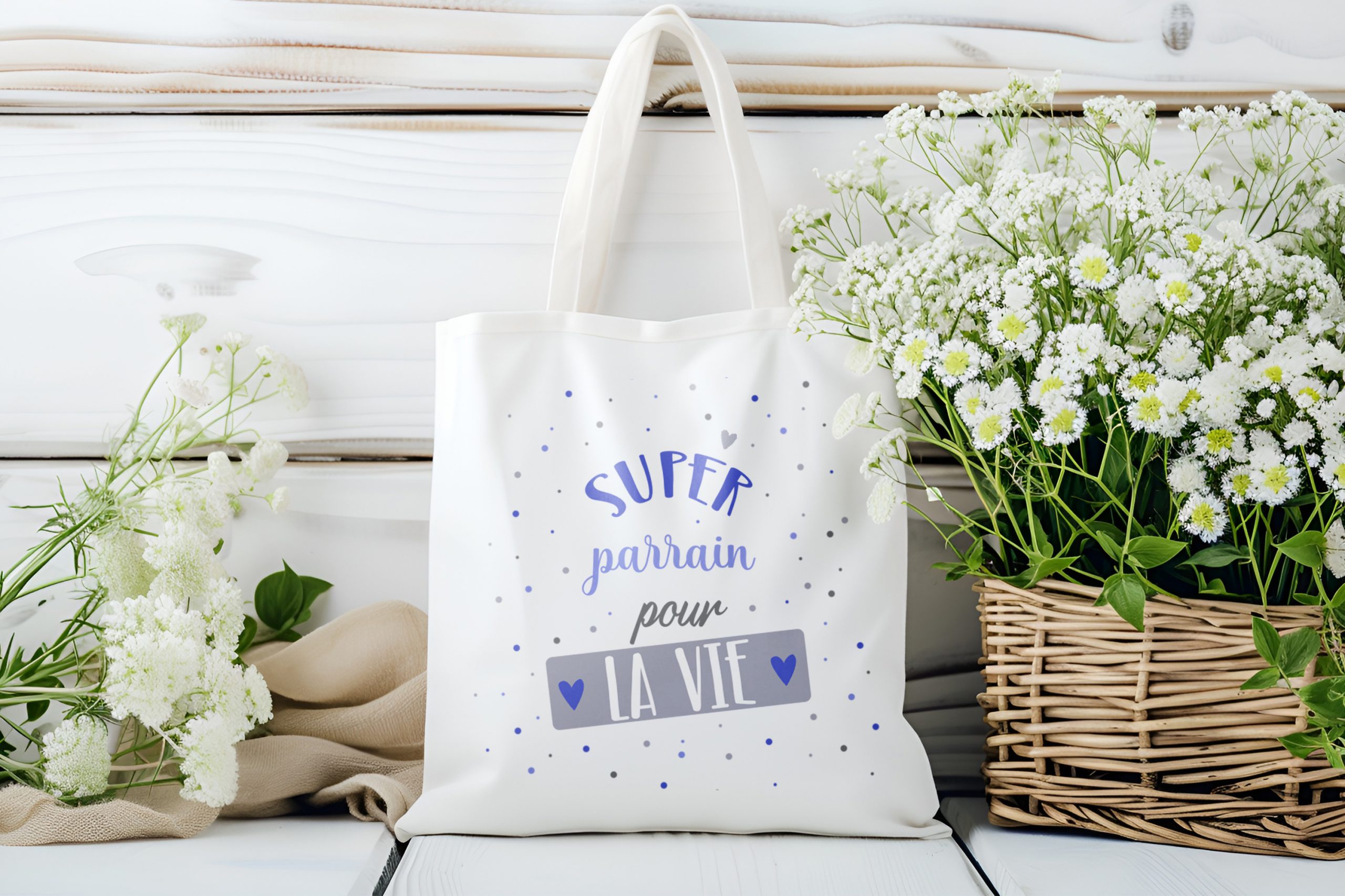 TOTEBAG "SUPER PARRAIN POUR LA VIE"